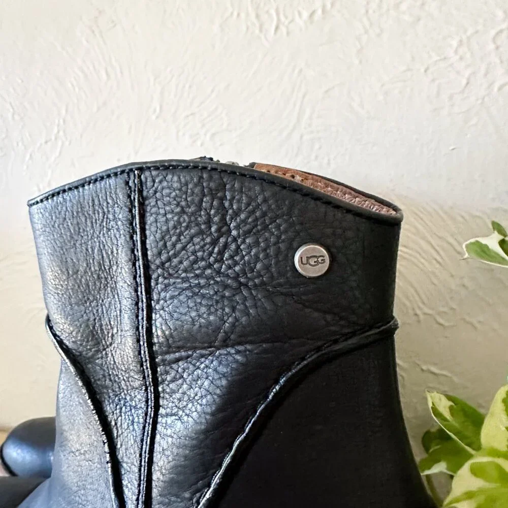 UGG | Annie Leather Ankle Block Heel Boots Black Brown Size 8.5